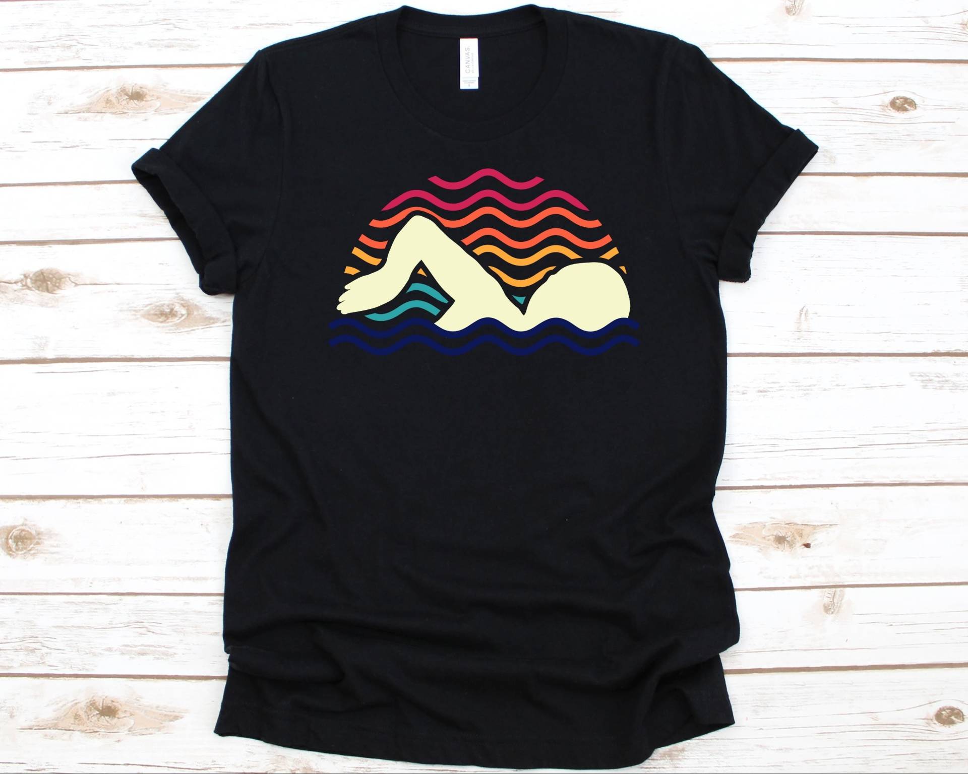 Retro Schwimmer Silhouette Shirt, Shirt Für Männer Und Frauen, Schwimmen T-Shirt, Sportler Freestyle T-Shirt von AbbysDesignFactory