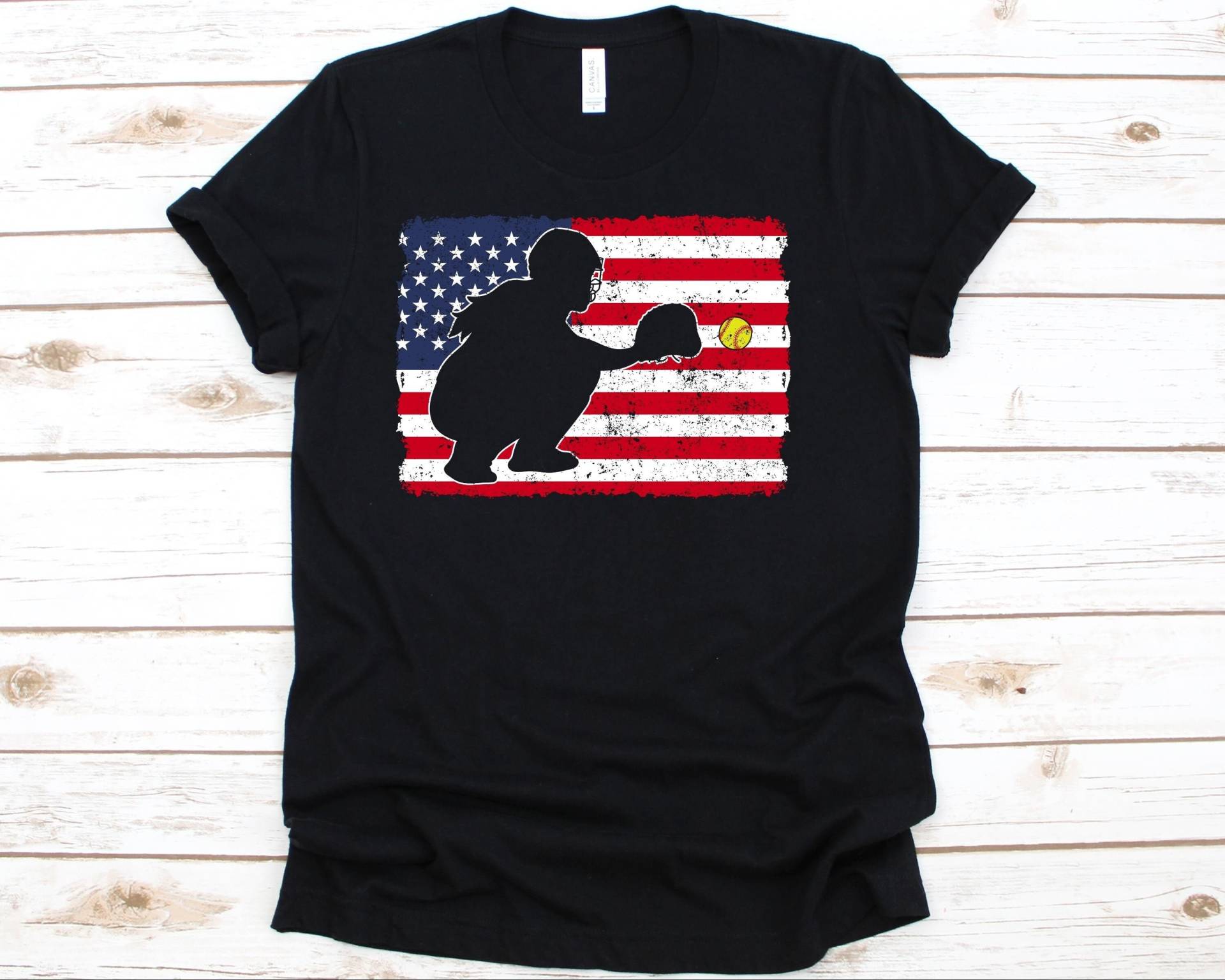 Usa Flagge Softball Shirt, Catcher, Lustiges Geschenk Für Spieler, Baseball Liebhaber Tshirt, Team Shirt von AbbysDesignFactory