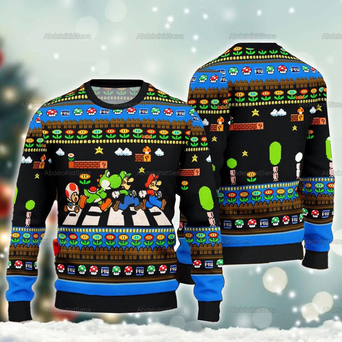 Super Mario Ugly Pullover, Video-Spiel Weihnachten Sweatshirt, Weihnachten, Pullover Männer von AbdeloihidSena