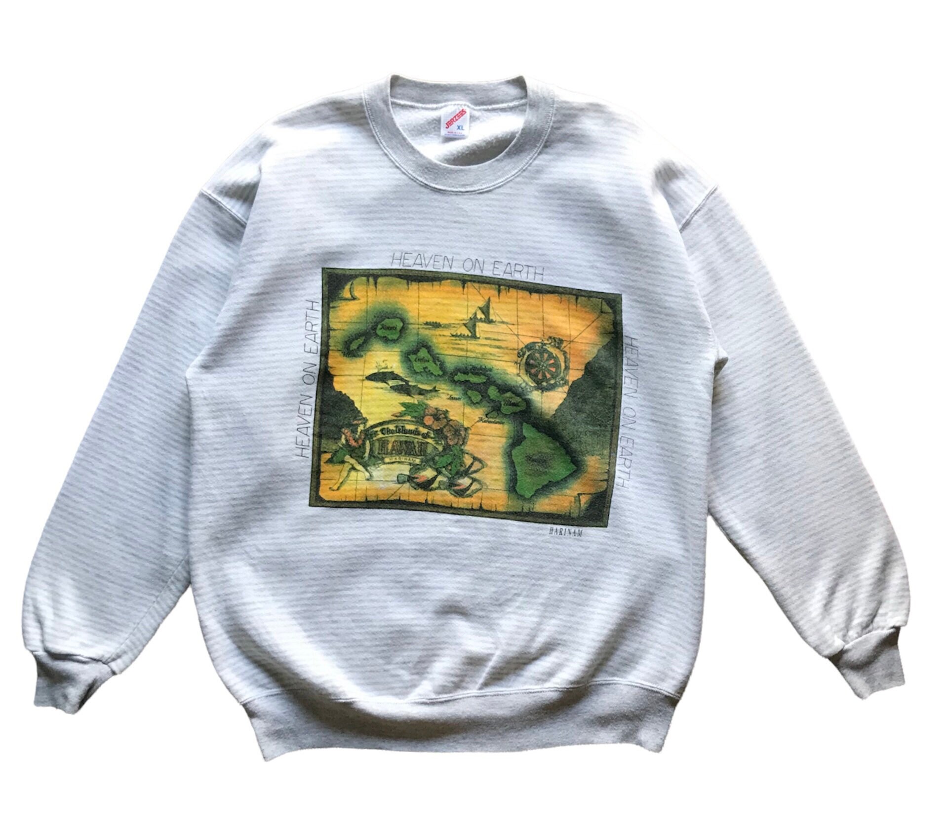 Vintage 90Er Jahre Hawaii-stil Harinam Hawaii Heaven On Earth Großer Druck Farbe Gestreift Crewneck Sweatshirt Xl Größe | L-Xl von AbeVintageStore