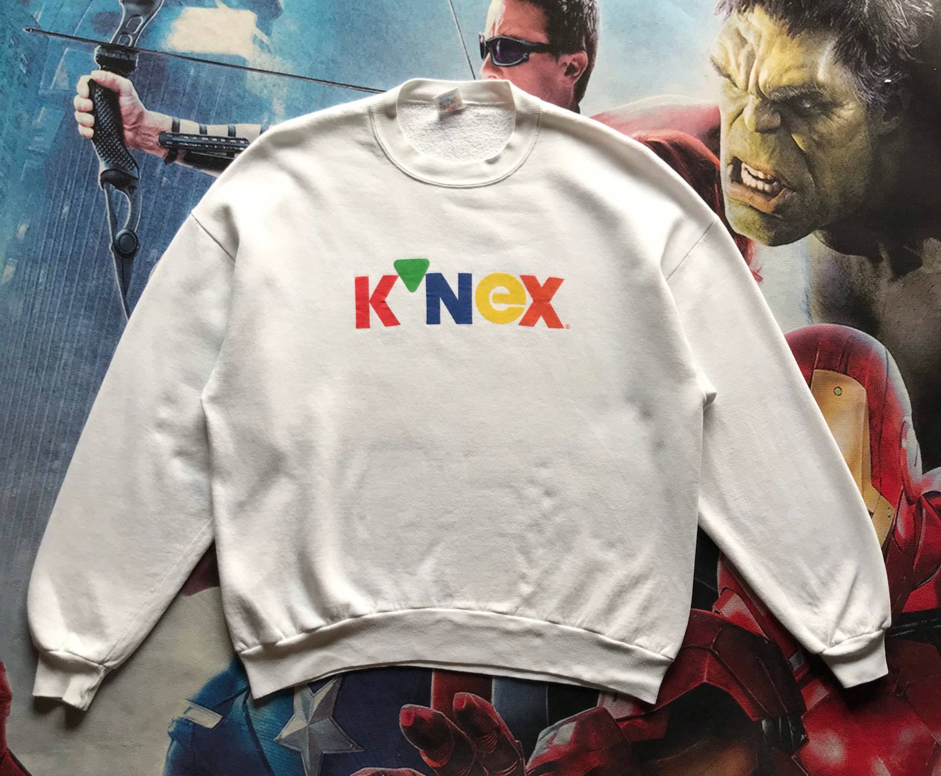 Vintage 90Er Jahre K'nex Spellout Multicolour Logo Crewneck Sweatshirt Jerzees Tag Xl Größe von AbeVintageStore