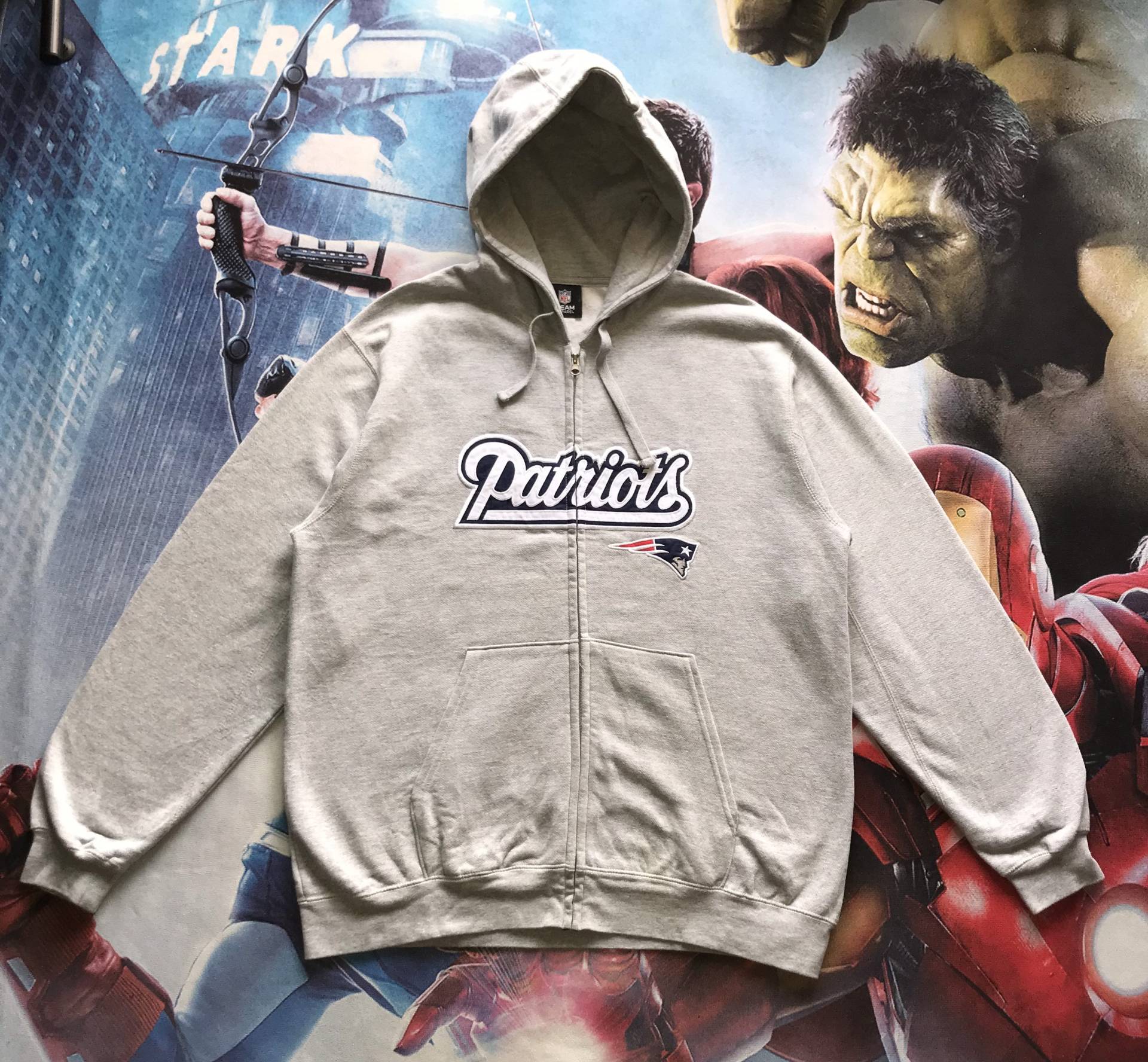 Vintage Nfl The New England Patriots Stickerei Patches Kapuzenpullover Reißverschluss Xl Größe von AbeVintageStore