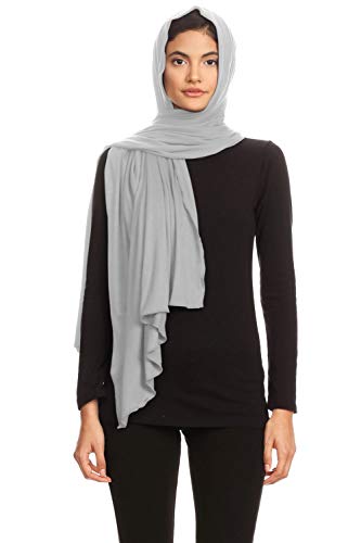 Abeelah Jersey Hijab Kopftuch für Damen - Made in USA - Muslimisch, Afrikanisch und Indisch kompatibel, Silber- Hellgrau, Large von Abeelah