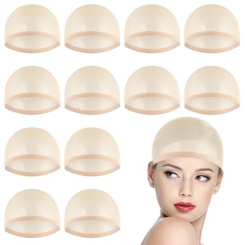 12 Stück Haarnetz Nylon Wig Caps, Atmungsaktive Haarnetz für Perücke, Abeillo Unsichtbares Perückenkappen für Frauen, Elastische Atmungsaktive Perückennetz für Frauen, Männer (Beige) von Abeillo