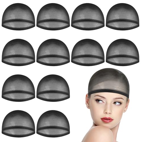 12 Stück Haarnetz Nylon Wig Caps, Atmungsaktive Haarnetz für Perücke, Abeillo Unsichtbares Perückenkappen für Frauen, Elastische Atmungsaktive Perückennetz für Frauen, Männer (Schwarz) von Abeillo