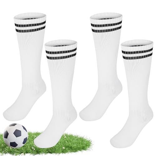 2 Paar Fußballsocken Kinder,Unisex Kinder Sportsocken,Lange Sportsocken Elastische Fussball Socken,Fußball Stutzen Kinder,Trainingssocke Sockenstutzen für Jungen und Mädchen von 8-12 Jahren (weiß) von Abeillo