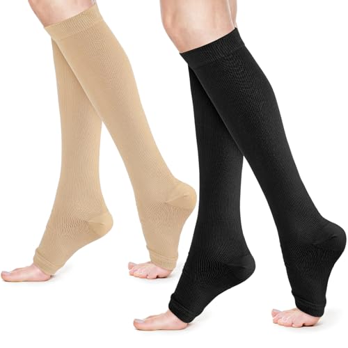 2 Paar Kompressionsstrümpfe für Damen,Offener Spitze Stützstrümpfe,15-20 Mmhg Medizinisch Thrombosestrümpfe,Kompressionsstrümpfe für Flugreisen,Compression Socks für Laufen, Sport,Flug,Radsport(L/XL) 2 Paar Kompressionsstrümpfe für Damen,Offener Spitze Stützstrümpfe,15-20 Mmhg Medizinisch Thrombosestrümpfe,Kompressionsstrümpfe für Flugreisen,Compression Socks für Laufen, Sport,Flug,Radsport(L/XL) von Abeillo