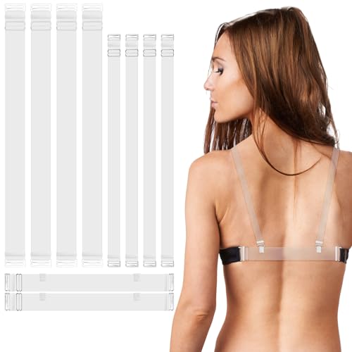 2 Paar Transparent BH-Träger mit 2 Paar Rückenbändern, Bra Straps, Invisible Straps Adjustable Non-slip Transparent Gummiband, Unsichtbare Schulterträger, Rutschfeste Ersatzverlängerungen für Frauen von Abeillo