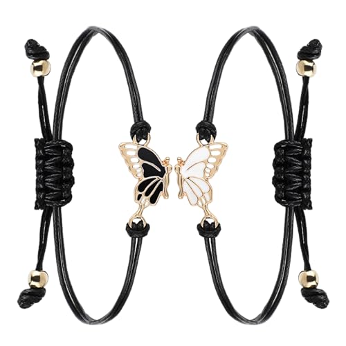 Abeillo Freundschaftsarmbänder,2 Stück Verstellbare Schmetterling Freundschaftsarmband,Mädchen Beste Freundin Armband,Einfaches Schmetterlingsarmband für Damen Freunde Matching Bracelets von Abeillo