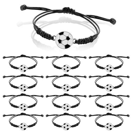 Abeillo 14 Stück Fußball Armbänd Kinder,Verstellbares Gewebte Freundschaftsarmband,Moden Sport Fußball Metall Armband,für Teenager Erwachsene Mädchen Jungen，Fußballspiel Geburtstag von Abeillo