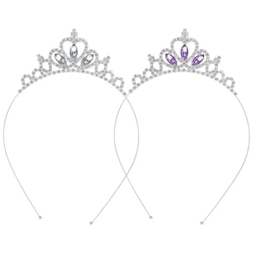 Abeillo 2 Stück Prinzessin Krone, Tiara Krone Damen für Geburtstag Hochzeit Deko, Tiara Strass Stirnband Haarschmuck für Mädchen Kinder Damen (Kreierter Weiß Amethyst) von Abeillo