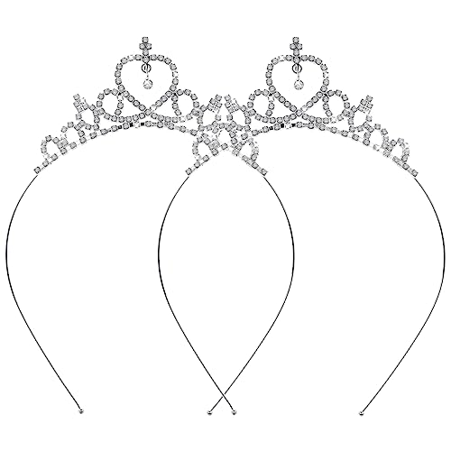 Abeillo 2 Stück Silber Prinzessin Krone, Kristall Crown, Tiara Krone Damen für Geburtstag Hochzeit Deko, Tiara Strass Stirnband Haarschmuck für Mädchen Kinder Damen von Abeillo