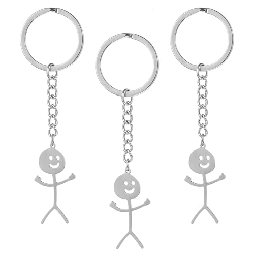 Abeillo 3 Stück Edelstahl Lustiger Schlüsselanhänger, Silberner Finger Anhänger Schlüsselring, Smile Geschenke Keychain, Schlüsselanhänger Auto, Abschlussgeschenke für Männer Frauen von Abeillo