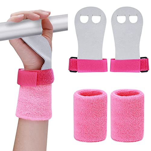 Abeillo Griffpads Kinder, Cross Training, Gymnastik, Pull Up Grips für Kinder, Hand Grips Leder Trainingshandschuhe und Handgelenk Bandagen Fitness Set für Mädchen Jugend (Rosa, S) von Abeillo