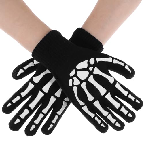 Abeillo Halloween Skelett Handschuhe,Leuchtet Touchscreen Handschuhe Skelett,Halloween Cosplay Party Requisiten,Leuchtend Skelett Handschuhe Halloween für Kostüm Zubehör von Abeillo