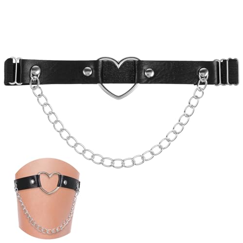 Abeillo Leder Bein Strumpfband Schwarz, Verstellbarer Strumpfhalter mit Ketten, Gothic Herz Strumpfhalter für Beine und Oberschenkel für Frauen Halloween Rave Karneval Cosplay Party Zubehör von Abeillo