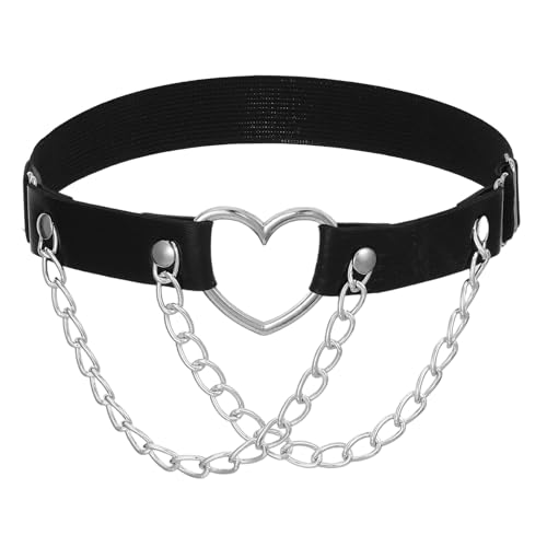 Abeillo Leder Bein Strumpfband Verstellbarer Strumpfhalter mit Ketten, Gothic Herz Strumpfhalter für Beine und Oberschenkel für Frauen Halloween Rave Karneval Cosplay Party Zubehör von Abeillo