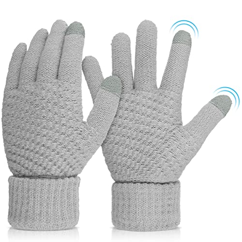 Abeillo Handschuhe Winter - Touchscreen Handschuhe, Herbst Winter Warme Damen Handschuhe, Elastische Manschetten Strick Handschuhe für Frauen (Grau) von Abeillo