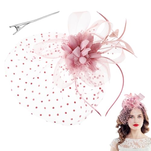 Fascinator Hut Vintage Schleier Hut 1920er Zylinder Hut Damen Hochzeitshut Pillbox Hüte Feder Mesh Gesichtsschleier Hut Tea Party Kopfbedeckung Hochzeit Fascinator für Mädchen Frauen (Rosa) von Abeillo