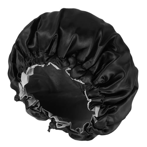 Satin Dusch kappe für Männer, wasserdichte Doppels chicht Bad kappe Verstellbare Dusch kappen mit Kunststoff futter für langes Haar (schwarz) von Abeillo