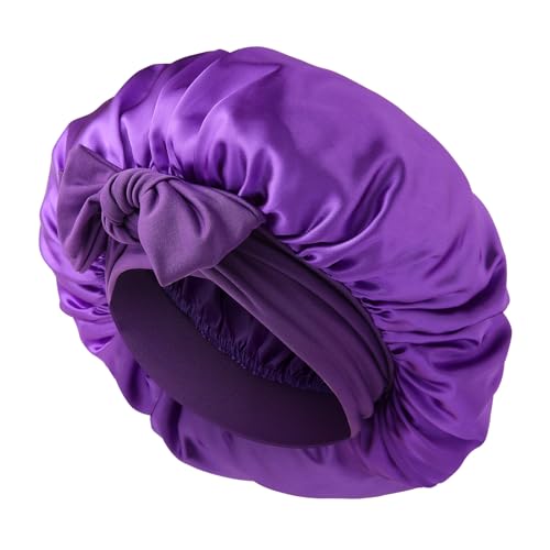 Abeillo Schlafmütze Satin Bonnet Nacht Schlaf Mütze, Nachtmütze Haarhaube, Verstellbare Seidenhaube zum Schlafen mit Elastischem Band für Damen und Mädchen Alle Haartypen (Lila) von Abeillo