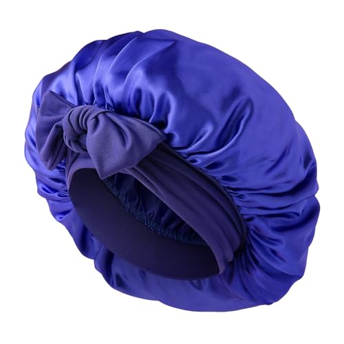 Abeillo Schlafmütze Satin Bonnet Nacht Schlaf Mütze, Nachtmütze Haarhaube, Verstellbare Seidenhaube zum Schlafen mit Elastischem Band für Damen und Mädchen Alle Haartypen (Marineblau) von Abeillo