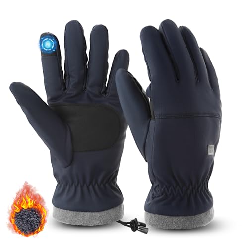 Winterhandschuhe für Herren Damen Wasserdicht, Verdicktes Fleecefutter Beheizte Handschuhe Kaltes Wetter, Langlebige Winter Thermo Warme Handschuhe Anti-Rutsch Touchscreen Laufhandschuhe für Fahren von Abeillo