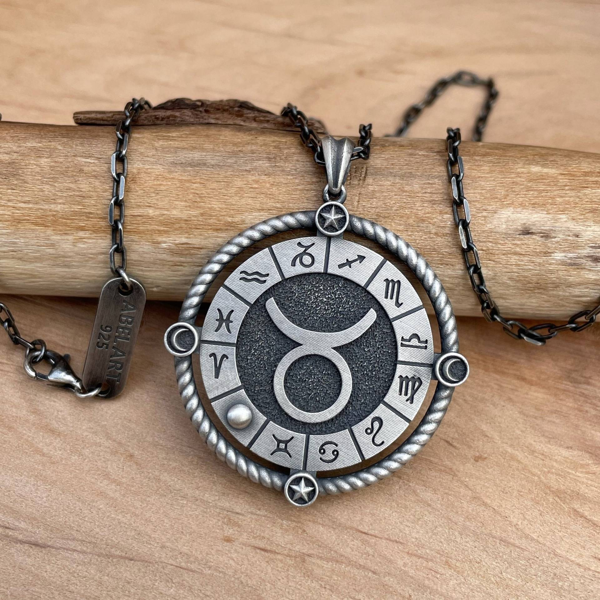Stier Sternzeichen Schmuck, Astrologie Geburtstagsgeschenk Für Sie, Sterling Silber Männer Anhänger Halskette von AbelArtJewelry