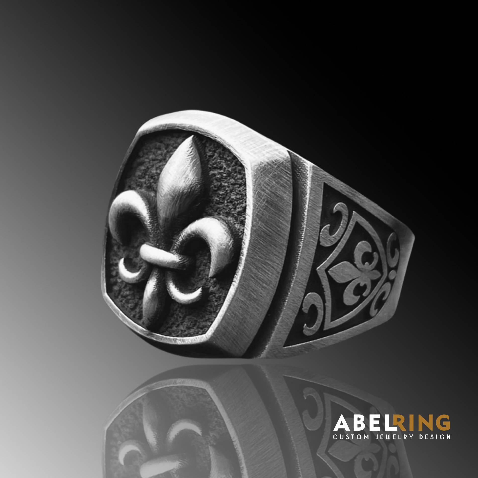 Fleur De Lis 925 Sterling Silber Ring Geschenk Für Männer, Siegelring, Oxidierter Handgemachter Schmuck, Lilienblume von AbelCustomRing