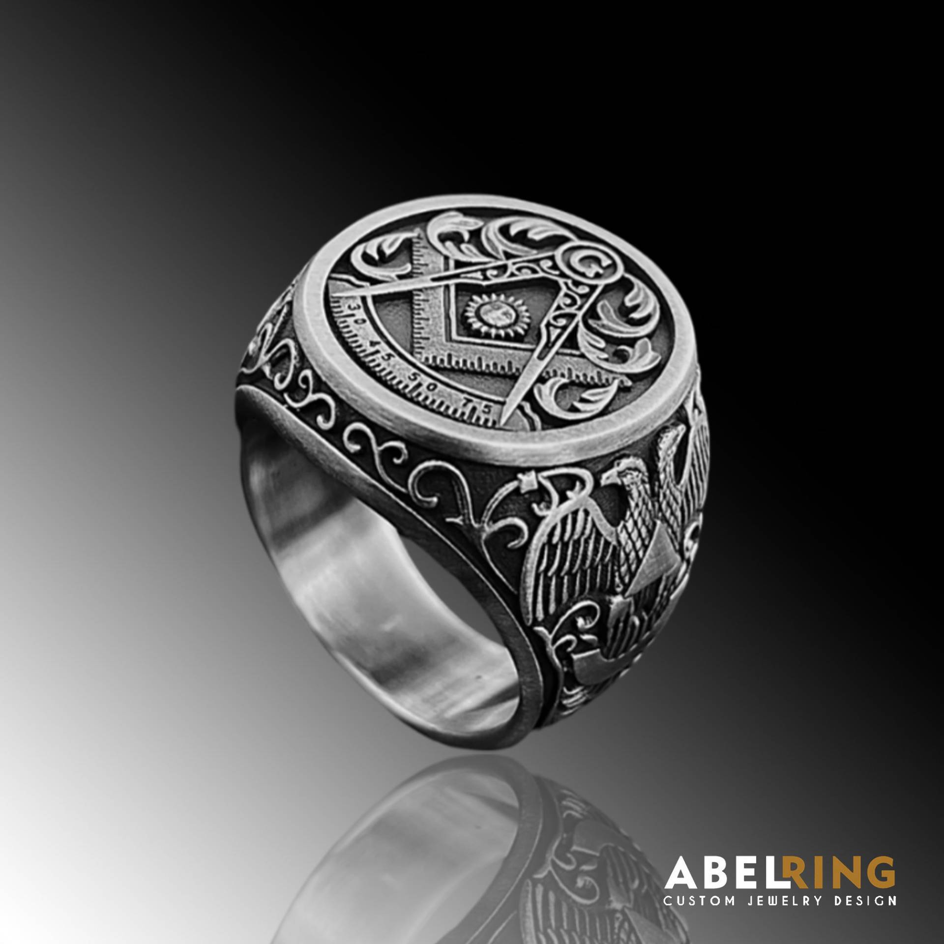 Freimaurer Symbol Silber Herren Ring, Schmuck, Schädel Ring Für Männer von AbelCustomRing