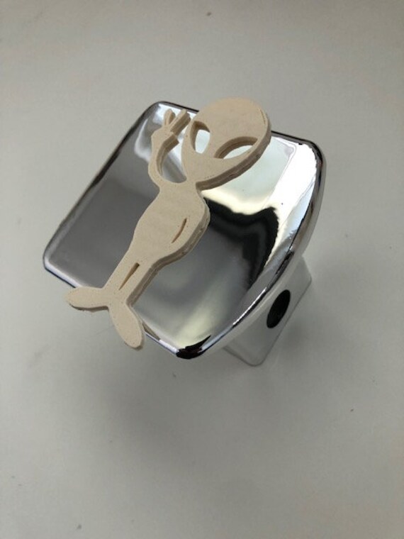 Alien Mit Peace Zeichen 3D - Chrom Weiß 2 Zoll Anhänger Hitch Cover Mars Ufo von AbelZunigaDesigns