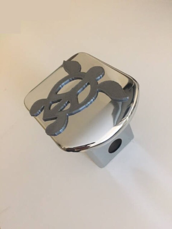 Honu Schildkröte Mit Peace-Zeichen in 3D - Chrom Grau 2 Trailer Hitch Cover Liebe Hawaii Pua Frieden Hang Loose von AbelZunigaDesigns