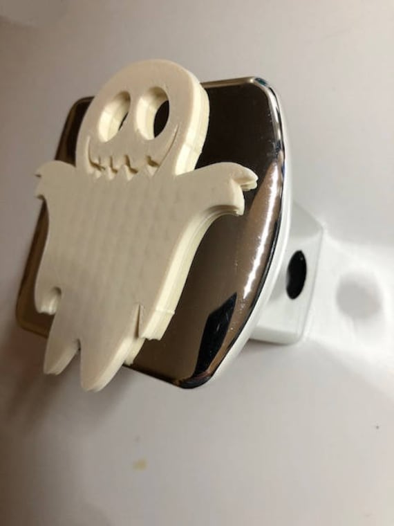 Süße Gespenst "Casper" - Chrom Mit Weiß 2-Zoll-Trailer Hitch-Abdeckung Friendly Ghost Halloween von AbelZunigaDesigns