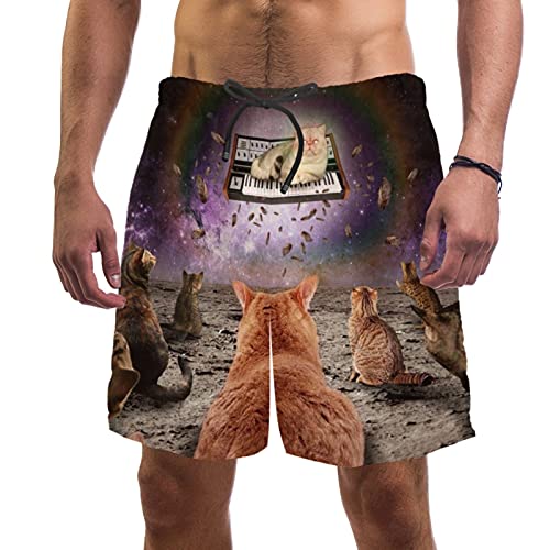 Abenily Cats Keyboard Sternenhimmel Herren Badeshorts mit Netzfutter, Katzen Tastatur Sternenhimmel, S 7-9 von Abenily
