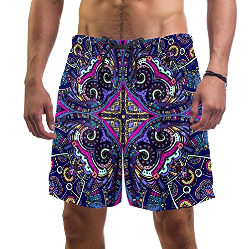 Abenily Mandala Psychedelic Owl Herren Badeshorts mit Netzfutter, Mandala violett Psychedelische Eule, XXL von Abenily