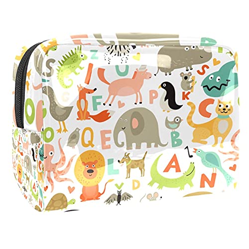 Handgezeichnete Kosmetiktasche mit niedlichem Dinosaurier-Motiv, Make-up-Aufbewahrungstasche, Kulturbeutel, Organizer, Federmäppchen, Handtasche, Mehrfarbig 06, 18.5x7.5x13cm/7.3x3x5.1in, von Abenily