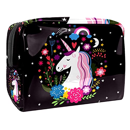 Kosmetiktasche für Damen und Mädchen, Einhorn-Design, mit Reißverschluss, Rot, Mehrfarbig 03, 18.5x7.5x13cm/7.3x3x5.1in, Kosmetikkoffer von Abenily