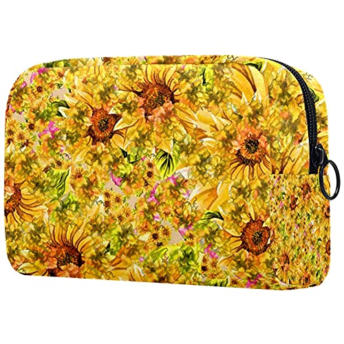 Kosmetiktasche für Damen und Mädchen, Motiv: weiße Gänseblümchen, abstrakte Kunst, Kosmetiktasche, Geldbörse, Handtasche mit Reißverschluss, Mehrfarbig 02, 18.5x7.5x13cm/7.3x3x5.1in, Kosmetikkoffer von Abenily