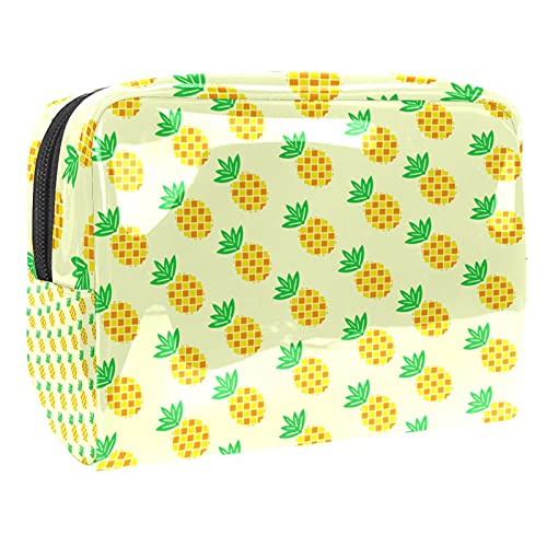 Kosmetiktasche mit Ananas auf schwarz-weiß gestreiftem Hintergrund, Kosmetiktasche, Make-up-Aufbewahrungstasche, Kulturbeutel, Organizer, Federmäppchen, Handtasche, Mehrfarbig 04, von Abenily