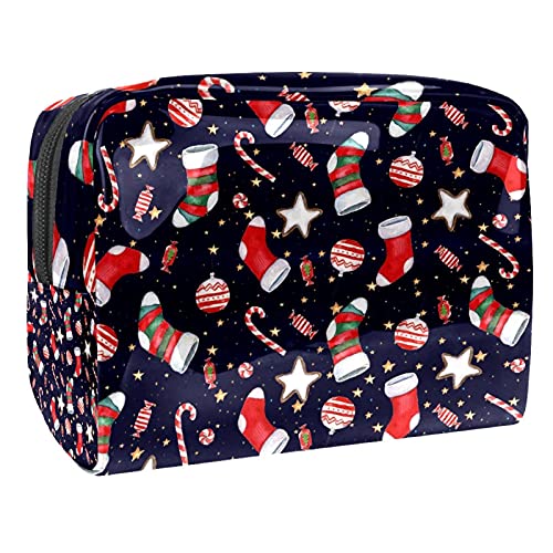 Kosmetiktasche mit Blättern, Motiv: Weihnachten mit Blättern, tragbare Reise-Organizer-Tasche für Toilettenartikel, Kosmetiktasche für Damen, Mehrfarbig 02, 18.5x7.5x13cm/7.3x3x5.1in, Kosmetikkoffer von Abenily