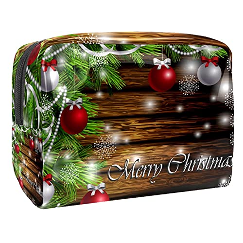 Kosmetiktasche mit Blättern, Motiv: Weihnachten mit Blättern, tragbare Reise-Organizer-Tasche für Toilettenartikel, Kosmetiktasche für Damen, Mehrfarbig 10, 18.5x7.5x13cm/7.3x3x5.1in, Kosmetikkoffer von Abenily