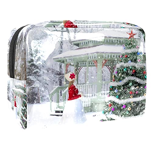 Kosmetiktasche mit Dackel-Welpe, Weihnachtsmütze, Make-up, Aufbewahrungstasche, Kulturbeutel, Organizer, Federmäppchen, Handtasche, Mehrfarbig 03, 18.5x7.5x13cm/7.3x3x5.1in, Kosmetikkoffer von Abenily