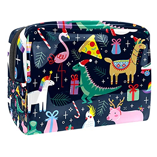 Wasserdichte Kosmetiktaschen, Weihnachten Einhorn Schwein Dinosaurier Alpaka Reise Kosmetiktaschen Multifunktionale Tragbare Make-up-Taschen Kosmetik Aufbewahrungstasche für Frauen, Multicolor 01, von Abenily