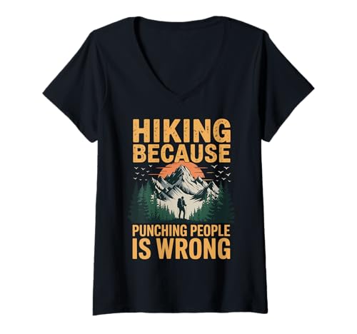 Damen Wandern Draußen Lustig Wanderer Natur Wanderweg Berg T-Shirt mit V-Ausschnitt von Abenteuer Berg Outdoor Natur Wanderweg
