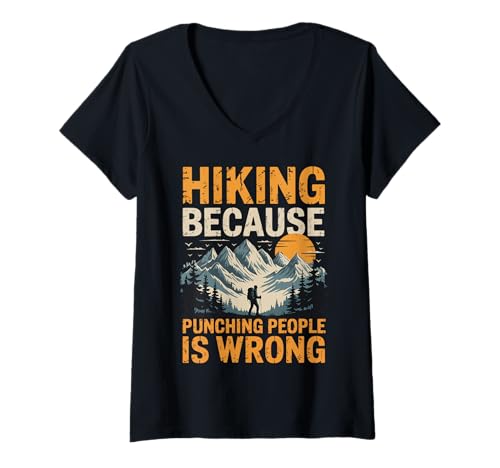 Damen Wandern Draußen Lustig Wanderer Natur Wanderweg Berg T-Shirt mit V-Ausschnitt von Abenteuer Berg Outdoor Natur Wanderweg