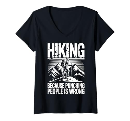 Damen Wandern Draußen Lustig Wanderer Natur Wanderweg Berg T-Shirt mit V-Ausschnitt von Abenteuer Berg Outdoor Natur Wanderweg
