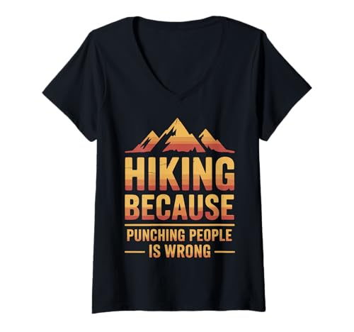 Damen Wandern Draußen Lustig Wanderer Natur Wanderweg Berg T-Shirt mit V-Ausschnitt von Abenteuer Berg Outdoor Natur Wanderweg