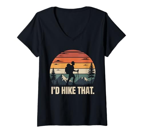 Damen Ich Würde Das Wandern Abenteuer Wald T-Shirt mit V-Ausschnitt von Abenteuer Berge Wanderweg Natur entdecken