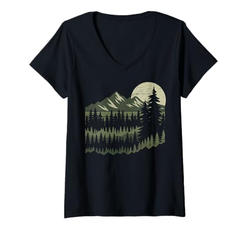 Damen Natur Landschaft Retro Wandern Vintage Wanderer T-Shirt mit V-Ausschnitt Damen Natur Landschaft Retro Wandern Vintage Wanderer T-Shirt mit V-Ausschnitt von Abenteuer Camping Wandern Berg Outdoor