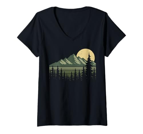 Damen Natur Landschaft Retro Wandern Vintage Wanderer T-Shirt mit V-Ausschnitt Damen Natur Landschaft Retro Wandern Vintage Wanderer T-Shirt mit V-Ausschnitt von Abenteuer Camping Wandern Berg Outdoor